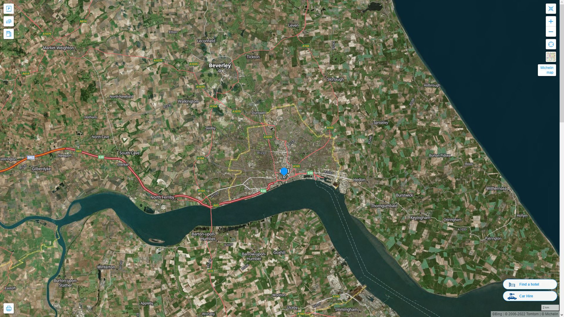 Kingston Upon Hull Royaume Uni Autoroute et carte routiere avec vue satellite